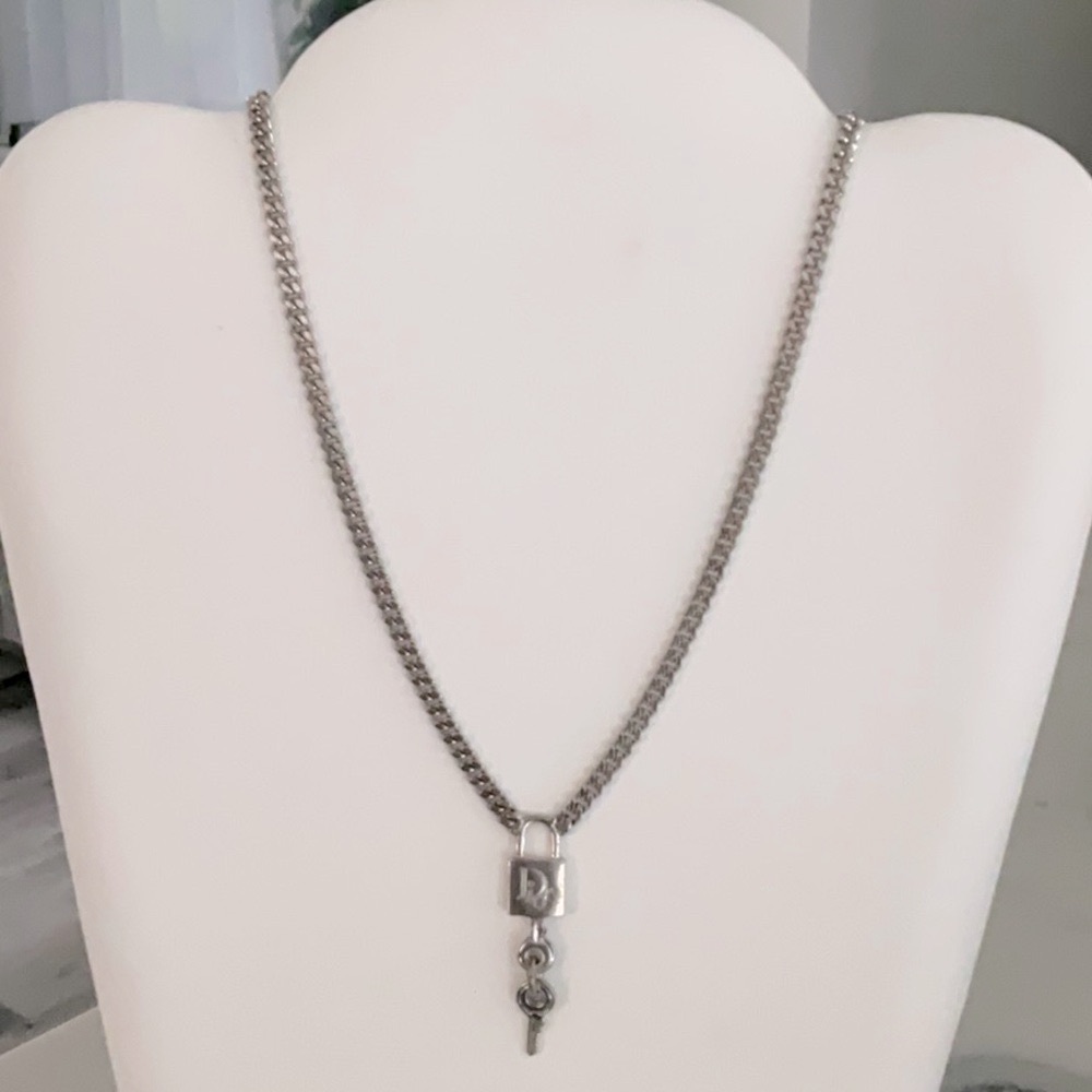 DIOR Silver Padlock & Key Necklace
